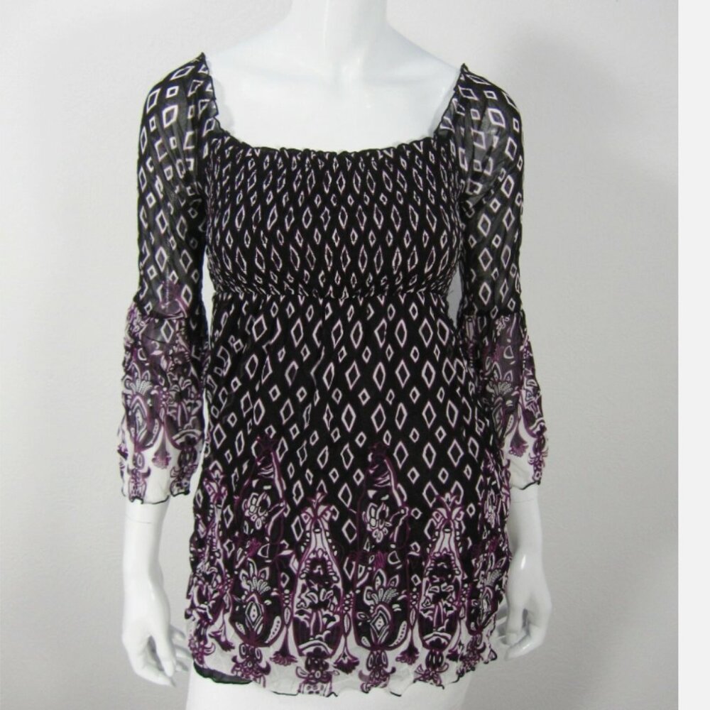INC Intentional Concepts Small Boho Smock Square Neck Whimsigoth Baby-doll Tunic